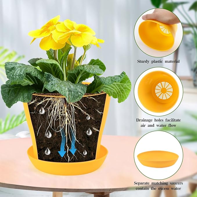6.7 Inch Plant Pots Indoor Outdoor, 8 Pack Colorful Plant Flower Pots with Drainage Holes and Saucers Plastic Planters Nursery Pots for Garden Plants Flowers Succulents