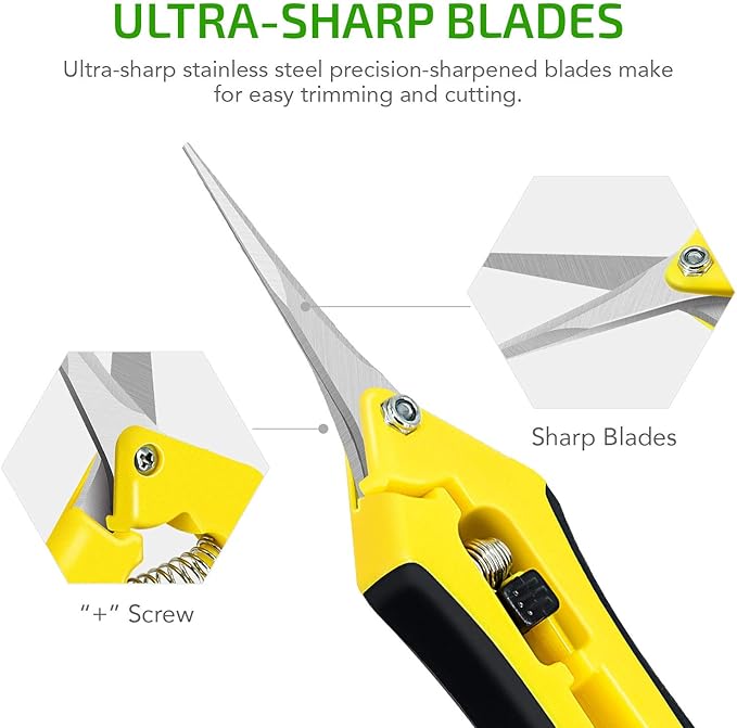 iPower 6.5 inch Pruning Shears for Gardening Trimming Scissors, Hand Pruner, Stainless Steel, Yellow