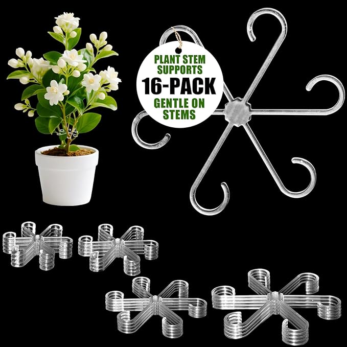16 Pack Upgraded Plant Stem Supports, Nearly Invisible Plant Support for Indoor Plants, 4 Sizes Stem Holders for Climbing Houseplants, Reusable Plant Stabilizer, Indoor Plants Accessories