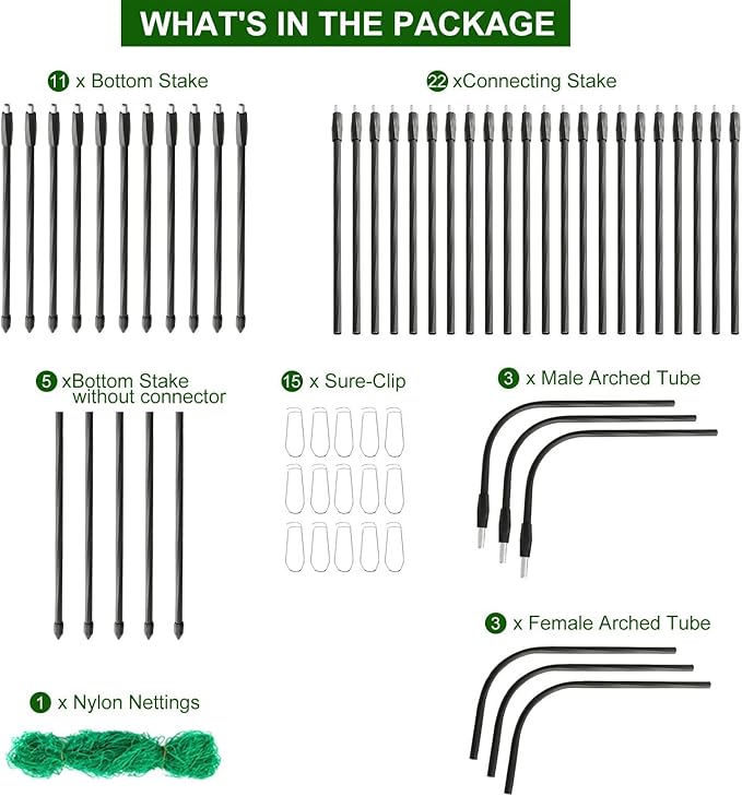 Cucumber Trellis for Raised Bed, 5x5ft Metal Garden Trellis Climbing Plants Outdoor Tomato Plant Support Grape Vegetables Squash Bean Pea Cucumber Trellis, with Netting, Black