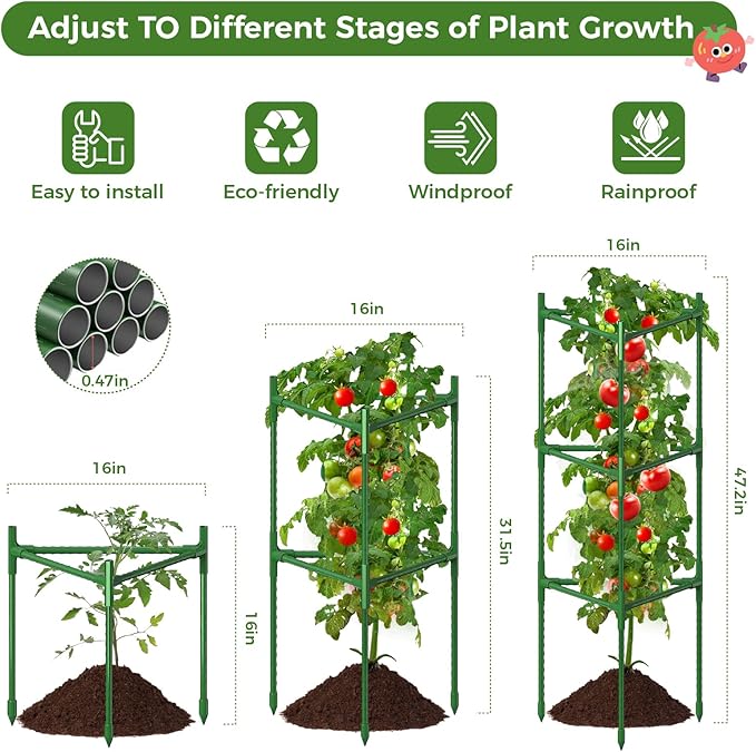 2 PCS Extra Wide Tomato Cages for Garden Up to 47.2'',Tall Metal Plant Supports for Raised Garden Bed, Foldable & Sturdy Steel Stake Cages for Tomato, Eggplant,Pepper, Pea﻿