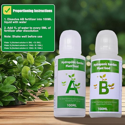 2 Bottles Hydroponic Nutrients 20-23g/ Bottle Hydroponic Plant Food A and B for Indoor Plants, Vegetables, Fruits and Flowers