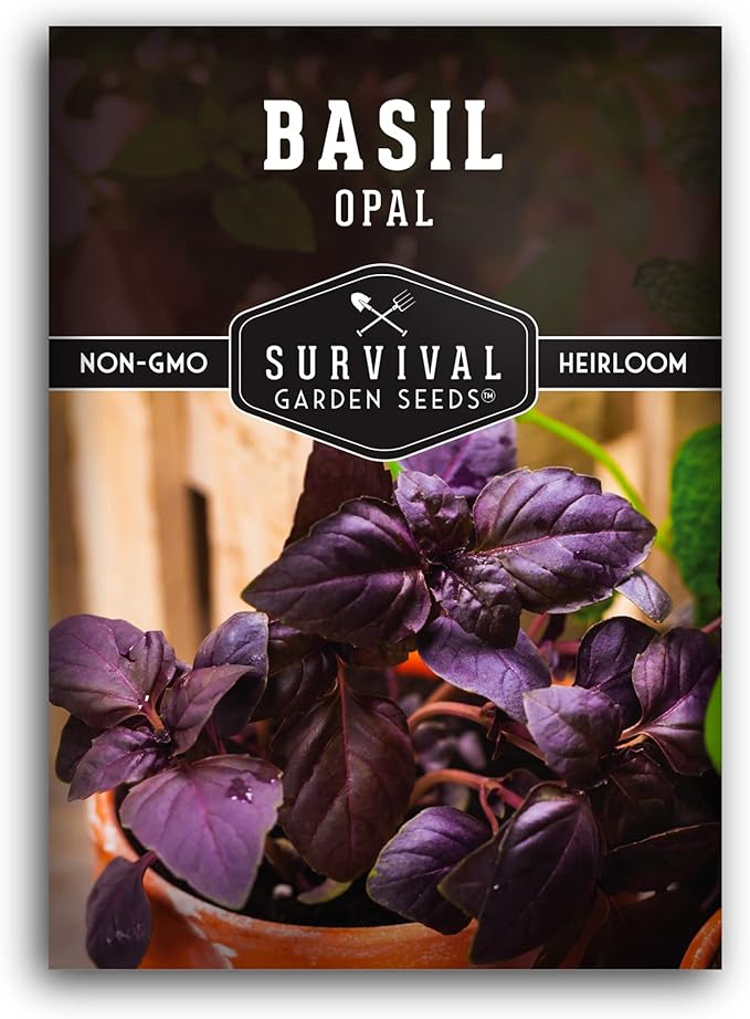 Opal Basil Seed for Planting - Packet with Instructions to Plant and Grow Delicious & Unique Purple Basil Herb Plants in Your Home Vegetable Garden - Non-GMO Heirloom Variety - Survival Garden Seeds