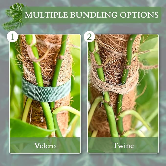 2 Pack Moss Pole for Plants Monstera - 25 Inch Plant Stakes for Indoor, Moss Poles for Climbing Plants, Handmade Coco Coir Pole Plant Support for Creeper Plants Grow Upwards（Handmade Palm）