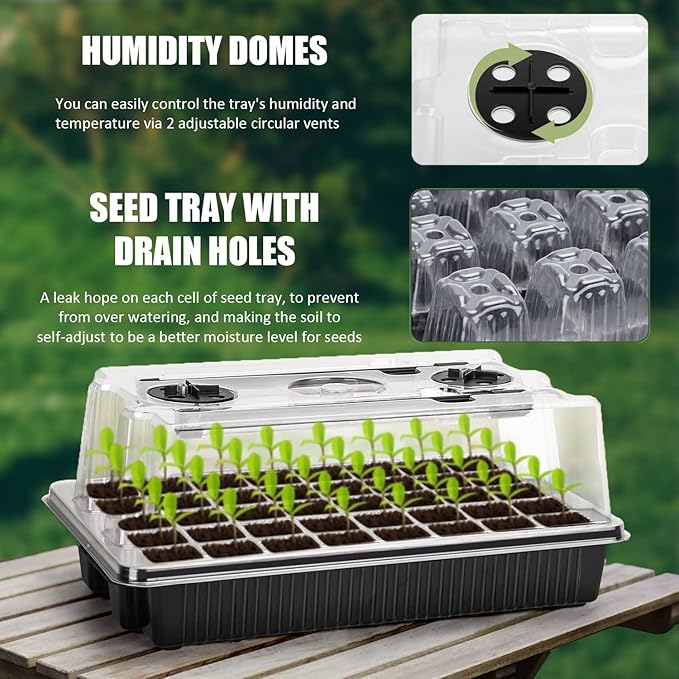 Seed Starter Tray Kit with Grow Lights, 2 Pack 80 Cells Seed Trays with Humidity Dome, Mini Greenhouse for Seeds Growing Starting Sprouting Germination