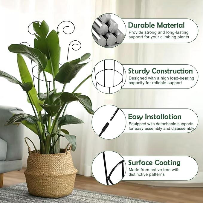 4 Pack Metal Trellis for Climbing Potted Plants Indoor Outdoor - 30 Inch Rustproof Garden Stakes, Plant Support for Monstera Pothos Ivy Hoya Vines, Potted Houseplant