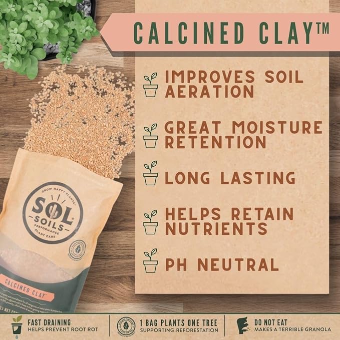 Sol Soils Calcined Clay – 100% Peat-Free Soil Amendments with Superior Drainage, Aeration, & Root Health for Indoor Plants, Succulents, Bonsai & More - 1 Quart