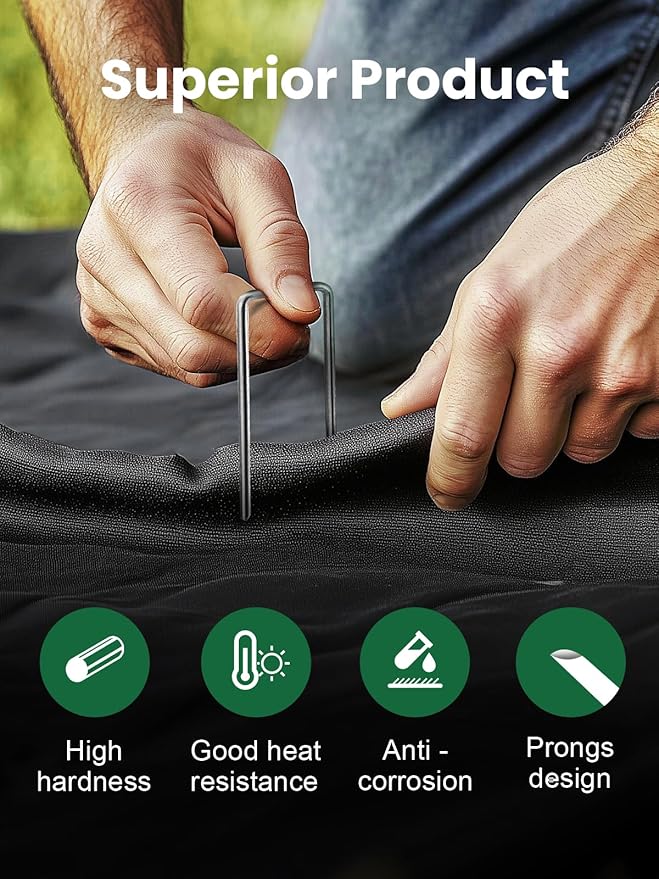 GROWNEER Landscape Staples Anti-Rust, 6 inch 200pcs Garden Staples, Galvanized Tent Stakes SOD Pins Yard Stakes for Securing Weed Fabric Barrier, Ground Cover, Artificial Turf, Dog Fence