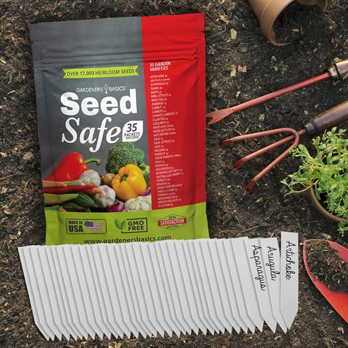 Gardeners Basics Seed Safe Kit – 35 Easy-to-Grow Heirloom Vegetable Seeds for Beginners – Non-GMO Garden Starter Set with 17,000+ Seeds – Perfect Gardening Gift for New Gardeners or Families