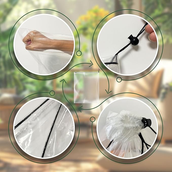 2 Pcs Large Winter Plant Cover Freeze Protection with Drawstring-70.8’’x82.7’’ Clear Plastic Plant Cover Bags Winter Plant Frost Bags ,Plant Shelter Coverings for Outdoor Garden Shrubs Fruit Trees