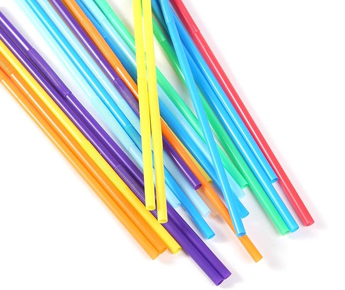 400Pcs 10.23 Inch Flexible Drinking Straws,0.24 Inch Diameter Colorful Long Disposable Plastic Straws for Birthyday Festive Parties