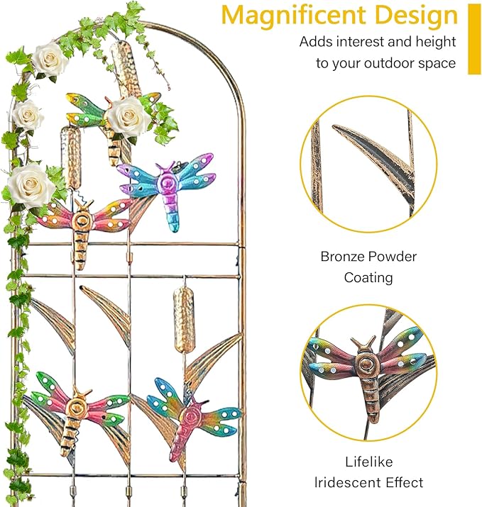 aboxoo Set of 4 Packs Dragonfly Metal Garden Trellis for Climbing Plants,Outdoor Decorative Flowers Arch Fence Trellis for Outdoor Patio,Garden,Lawn,Yard,Backyard,Wall Brackets,60'' H x 11'' W
