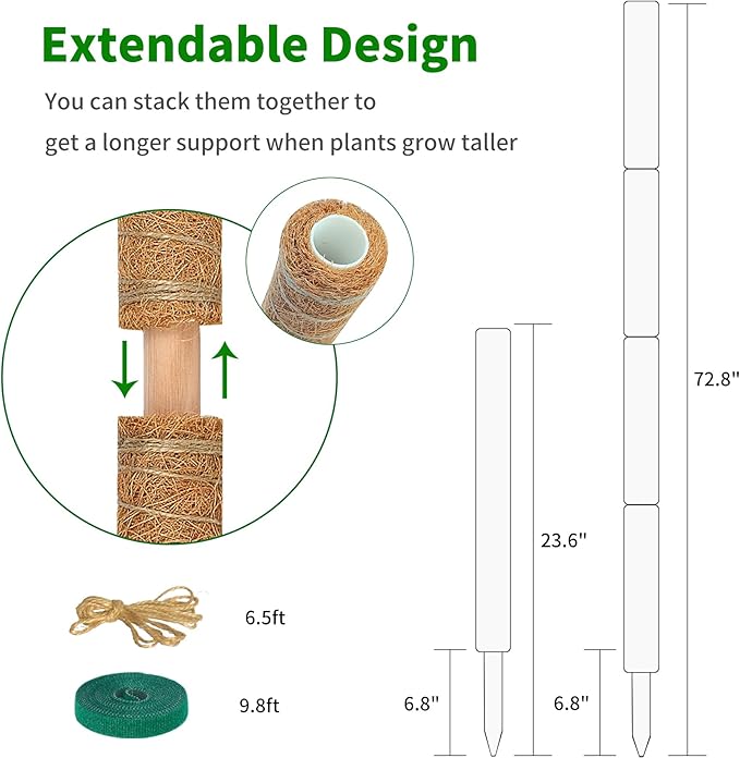 ALENEY Moss Pole, 4 Pack 17inch Monstera Plant Support Stackable Moss Poles for Plants, Coir Totem Pole Tall Moss Pole for Climbing Plants, Sphagnum, Indoor Potted Plants - Can Stacked Up to 56’’