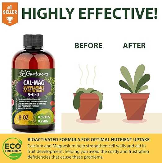𝐏𝐑𝐎𝐅𝐄𝐒𝐒𝐈𝐎𝐍𝐀𝐋 Grade Organic Cal-Mag Plus Growing Fertilizer Concentrate: Calcium, Magnesium, Iron & Micronutrients Supplement for Plant Deficiencies (9-0-0 NPK) - 8oz Bottle