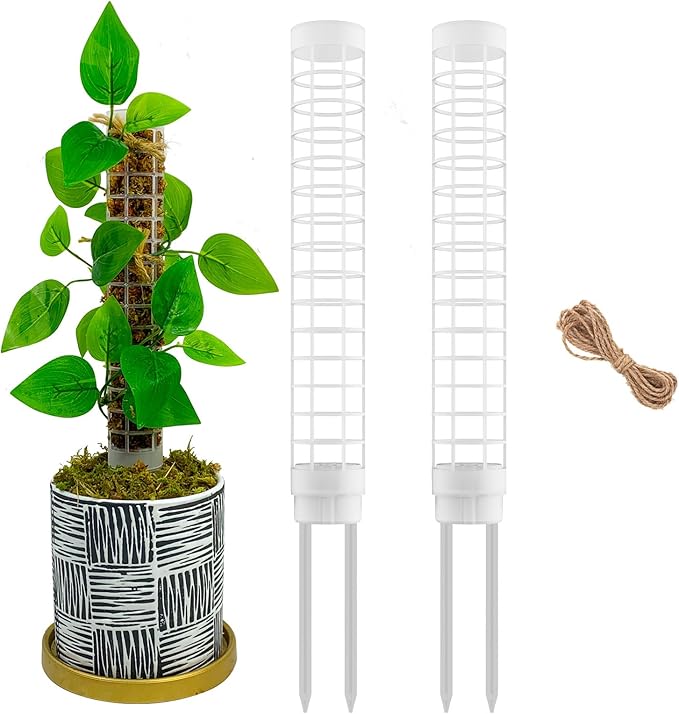 Small Moss Pole for Monstera - Stackable & Refillable Plastic Moss Poles for Climbing Plants with Large Mesh Design (2Pack-White-Small)