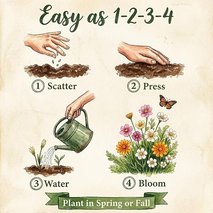 Seedboy Wildflowers for Pollinators Seed Mix – 2 oz Bulk Wildflower Seeds - 40,000+ Non-GMO Seeds for Bees Butterflies Hummingbirds – 47 Varieties of Annual & Perennial Wild Flowers for Planting (2oz)