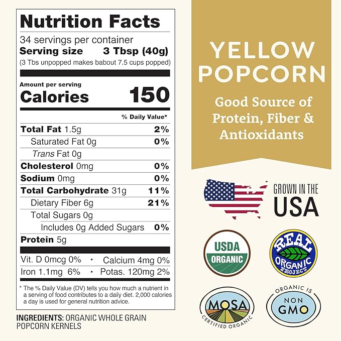 Organic Yellow Popcorn Kernels Unpopped 3 lb - Healthy, Non-GMO, Gluten-Free, Pesticide-Free, Chemical-Free, Glyphosate-Free, Grown in Regenerative Soil in Wisconsin USA by Doudlah Farms