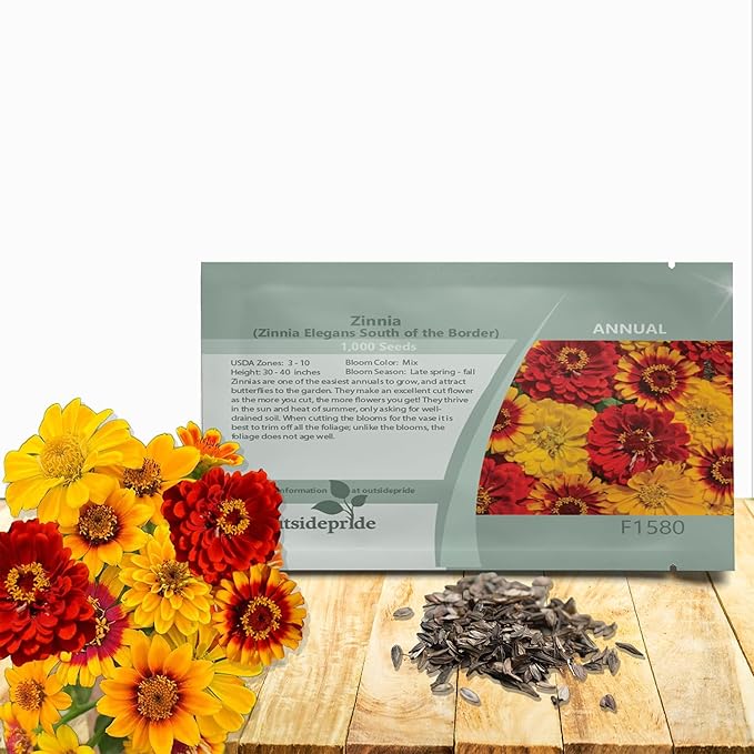Outsidepride South of The Border Zinnia Seeds - 1000 Pcs Annual, Heat & Drought Tolerant Flower Seeds for Planting w/Vibrant Blooms for Pollinator Gardens & Floral Arrangements