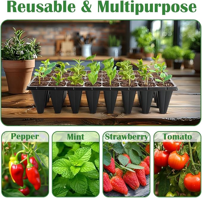 RooTrimmer 10 Pack 32 Cell Seed Starter Trays - Extra Deep 4.33" Plastic Nursery Trays, 20" x 10"，Fits Standard 1020 Flats