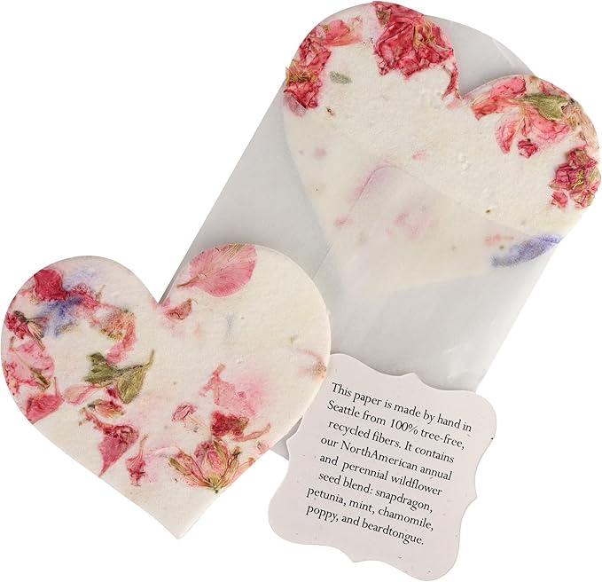 Set of 12 Pink Heart Seed Paper – Writable & Plantable Wildflower Hearts with Envelopes & Planting Guides, Gift for Moms or Plant Lovers for Mother’s Day, Heart Party Favors for Weddings & Showers