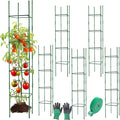 6Pack 12" Width Up to 63" Height Adjustable Square Tomato Cages for Garden, Plant Support Stakes for Climbing Vegetable, Tomatoe, Flower, with Twist Ties Snap-On Stake Arms