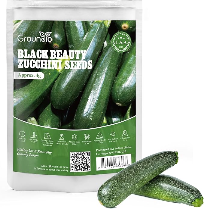 Groundio Black Beauty Zucchini Seeds for Planting, Approx 4g - Non-GMO Heirloom Seeds for Home Vegetable Garden