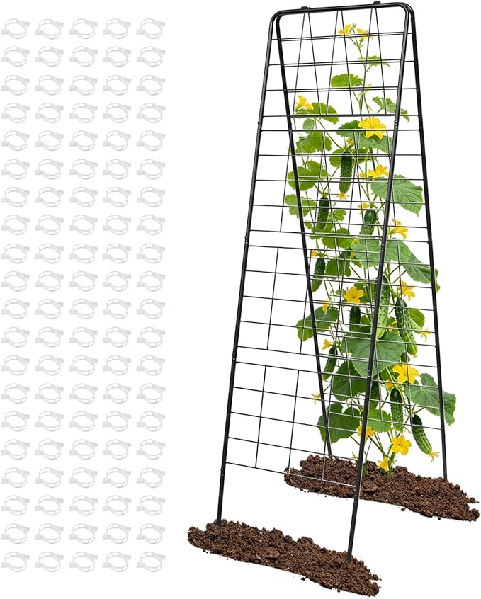 60"x16.2" Heavy Duty Steel A-Frame Garden Trellis for Climbing Plants – Rust-Proof Metal Trellis with Hardware Cloth, Perfect for Raised Beds,Cucumbers,Tomatoes & Outdoor Vines (Black)