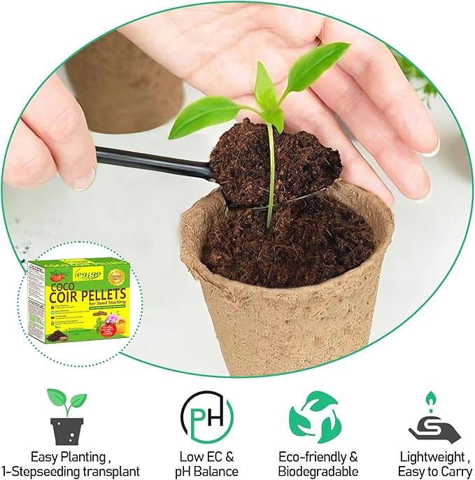 Legigo 100 Pcs 30mm Coco Coir Pellets Seed Starter Soil Mix- Organic Coconut Coir Potting Soil Pods for Seedling, Coco Peat Soil Discs for Indoor & Outdoor Plants Bonsai Herbs Vegetables and Flowers