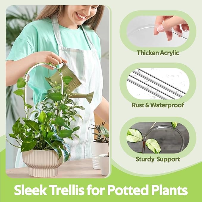 12 Pack Clear Acrylic Plant Trellis for Potted Plants Indoor Outdoor - Thickened U-Shaped & Round Small Trellis for Climbing Plants - Plant Support Stakes for Houseplant Flower Hoya Pothos Vine Ivy