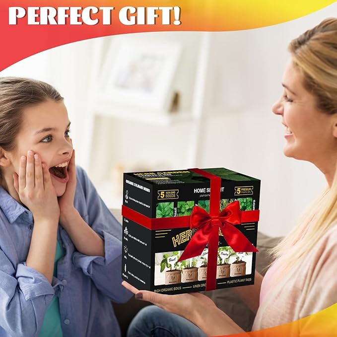 Indoor Herb Garden Starter Kit, 5 Non-GMO Herb Seeds - Basil, Parsley, Rosemary, Thyme, and Mint with Complete Planting Set for Kitchen Herb Garden DIY