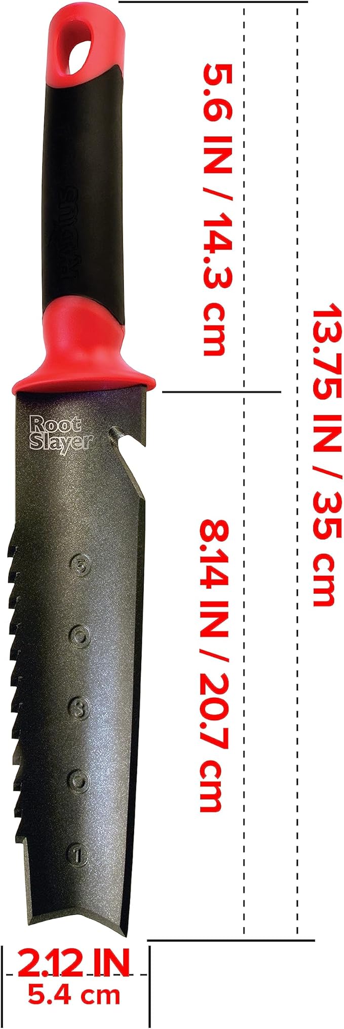 Root Slayer 16211 Garden Soil Knife with Serrated Blade for Digging, Weeding and Root Cutting, Steel Tool, Red