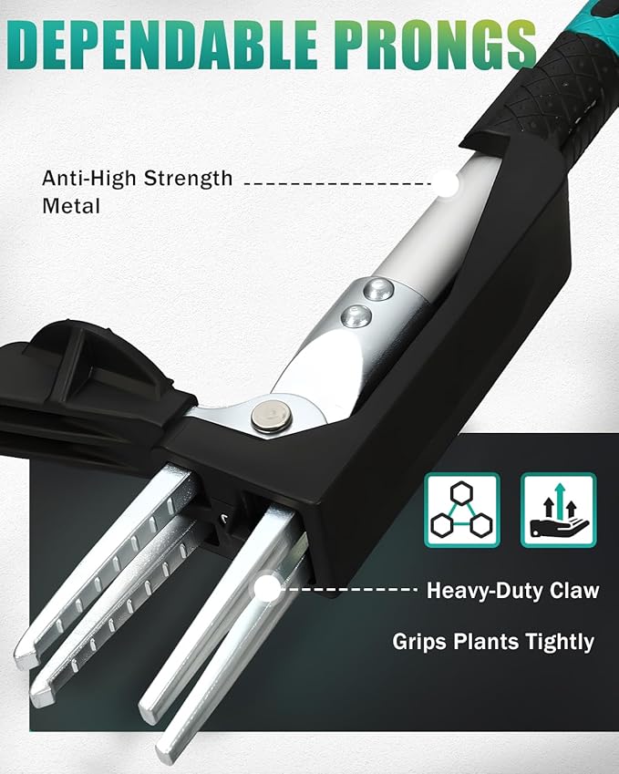 Breeze Touch Stand Up Weed Puller 39" with 4-Claw Hardened Steel Head, Heavy Duty Long Handle Weed Removal Tool for Lawn & Garden, Removes Deep-Root Weeds Like Dandelion & Crabgrass