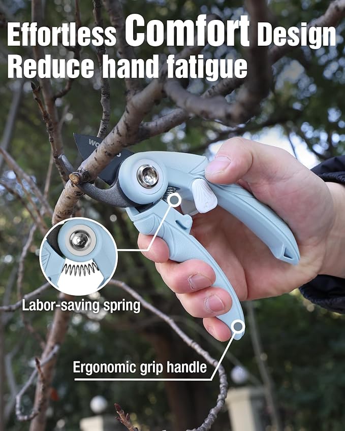 WORKPRO 2 Pack Garden Pruning Shears, 6.9" Bypass & Straight Shears, Premium Gardening Clippers for Flowers, Plants, and Fruit Trimming, Blue