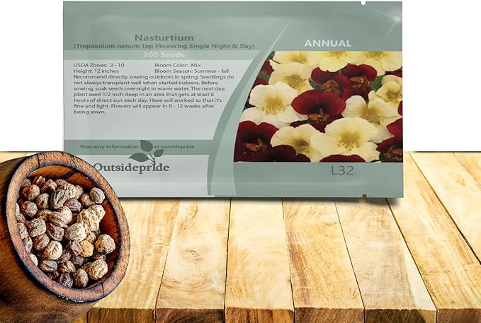 Outsidepride Single Night & Day Nasturtium Seeds - 400 Pcs Annual, Easy to Grow & Versatile, Flower Seeds for Planting Vibrant Blooms, Ideal for Gardens, Borders, and Pollinator Gardens