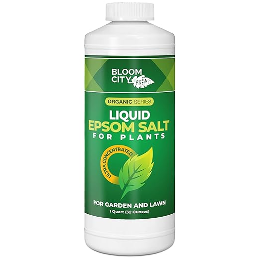 Bloom City Liquid Epsom Salt Plant Food - for All Indoor & Outdoor Plants, Fixes Magnesium Deficiency to Restore Lush Green Leaves, Liquid Concentrate, 32 oz