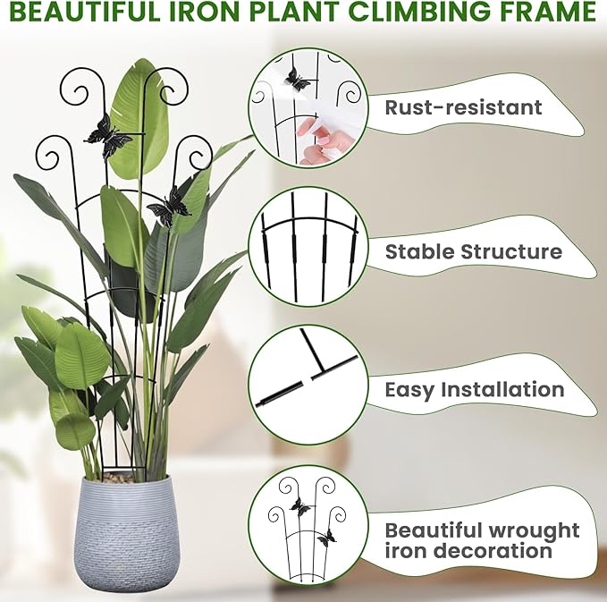 30 Inch 2Pack Garden Trellis for Climbing Plants, Rustproof Sturdy Metal Plant Trellis, Decorative Trellis for Potted Plants, Climbing Vines, Flowers, Vegetables, Indoor Outdoor Plant Support, Black