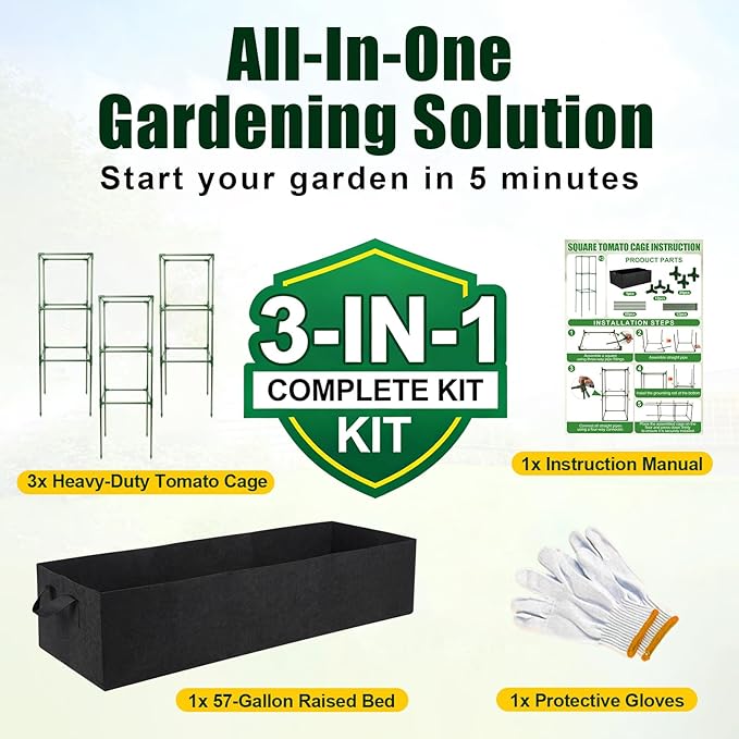 3-Pack Tomato Cages with 86 Gallon Raised Garden Bed - 41" Anti Collapse Heavy Duty Plant Support Trellis for Climbing Vegetables Plants Flowers ,Adjustable Vertical Tomato Trellis for Garden Balcony