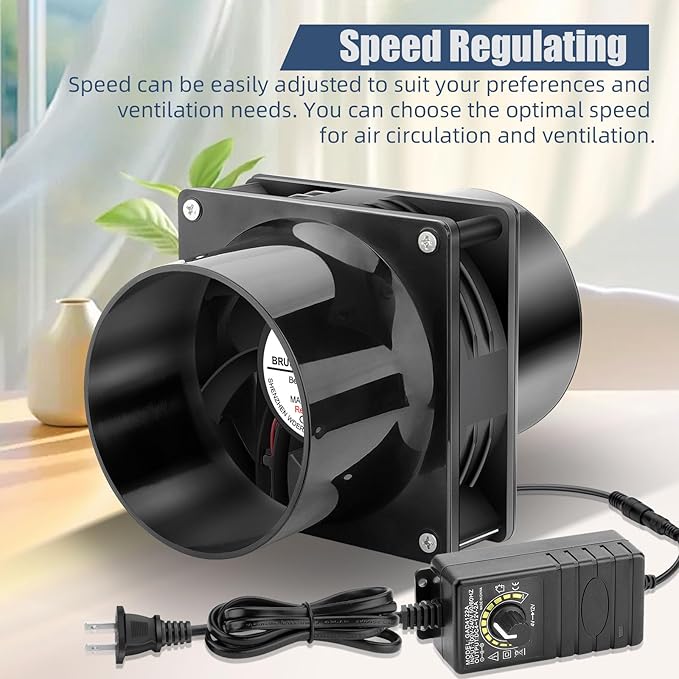 120mm x 38mm 4 Inch Duct Booster Small 12V Exhaust Fan with AC Variable Controller for DIY Paint/Dryer/Smoker/Growtent/3D Laser/Solder Fume Extractor-D1238