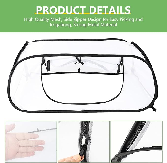 Pop Up Garden Mesh Plant Cover for Raised Beds, 47x20x16 Inch Outdoor Mesh Enclosure with Side Window & 4 Ground Stakes, Protects Fruits, Vegetables, Seedlings & Herbs (1 Pcs (47x20x16 Inch))