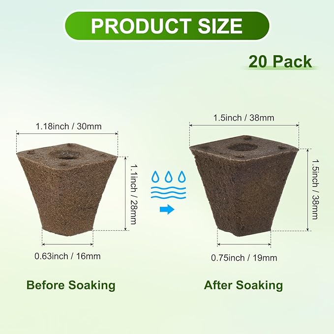 20-Pack Grow Sponges, 1.5x0.8x1.5 Inch Replacement Root Growth Sponges Seed Pods for Plant Rooting/Seed Germination/Hydroponic Gardens System Supplies, Starter Plug for Seeds