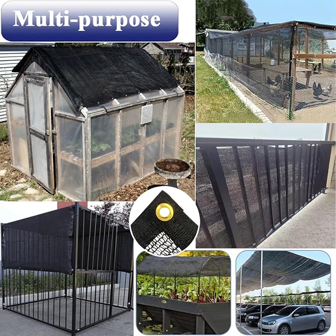 10X15Ft Shade Cloth for Garden, 90% Black Sun Shade Mesh for Plants Heat Protection, Outdoor Sunblock Mesh Tarp for Greenhouse, Plant Cover, Balcony, Gazebo, Deck, Porch, Carport