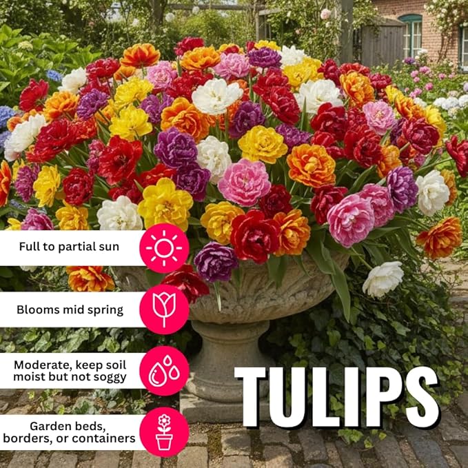 10 Tulip Bulbs for Spring Planting, Mix Double Large Tulip Bulbs for Fall Planting, Flower Bulbs