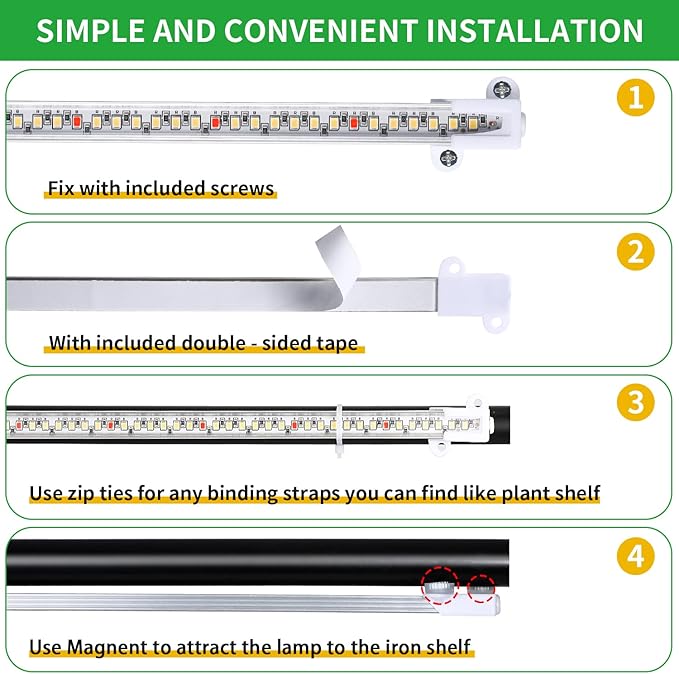 Grow Lights for Indoor Plants, 13" Grow Light Strips with Timer 3/9/12 H, 10 Dimmable Levels, 192 LEDs Full Spectrum Sunlight，Plant Growing Lamp for Indoor Greenhouse Seedlings, 4 Head