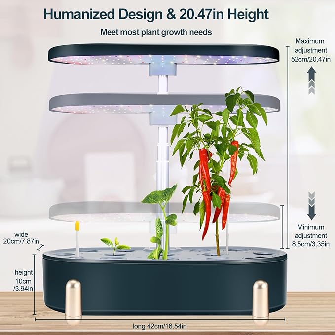 Hydroponics Growing System Indoor Garden 12 Pods Plant Germination Kit Aeroponic Herb Vegetable Growth Lamp Countertop with LED Grow Light (Blackish Green)