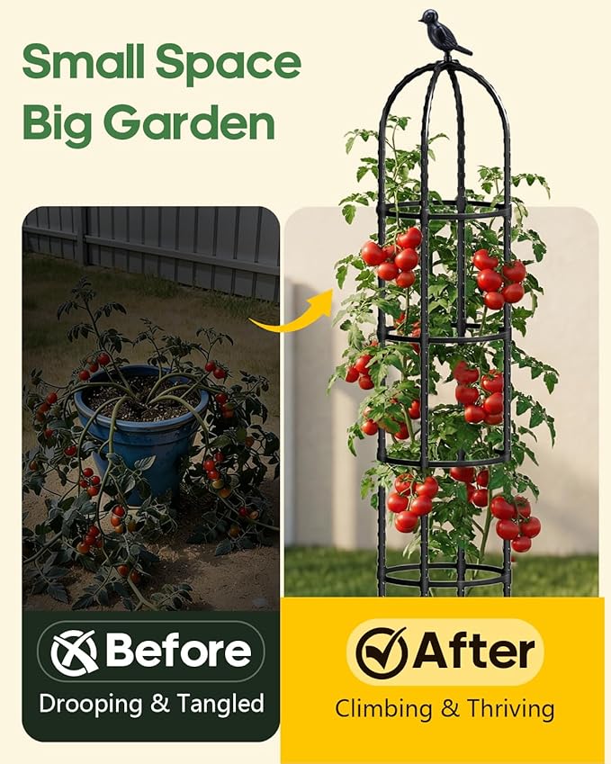 Joyhalo 2 Pack Trellis for Climbing Plants Outdoor, 74 Inch High Adjustable Garden Trellis for Flowers, Black Plastic Coated Steel Plant Stakes Use As Tomato Cage