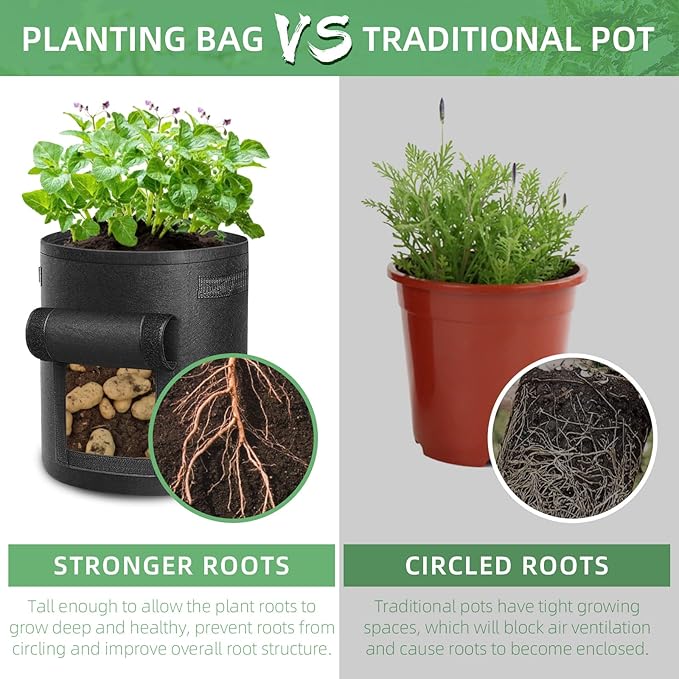 LITLANDSTAR 12 Pack 15 Gallon Potato Grow Bags, Heavy Duty Nonwoven Fabric Garden Planting Bag Plant Container with Flap and Handles, Aeration Fabric Pots for Growing Vegetable, Fruits and Flowers