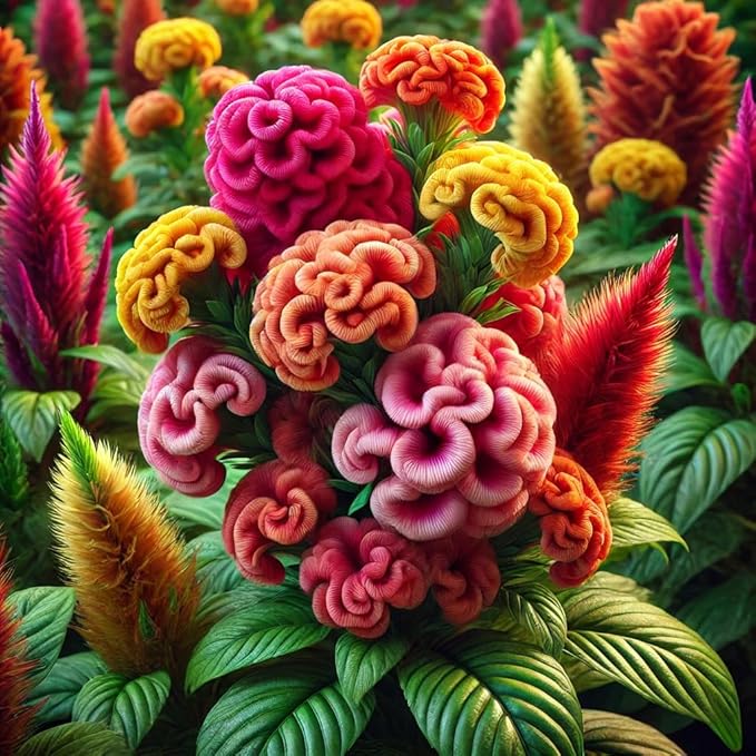 22Day Seeds: Seeds Cockscomb Mix/Celosia cristata/Includes Variety Crested West Indian Toreador/Annual Flowers