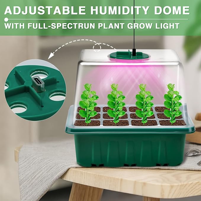 YAUNGEL Seed Starter Tray with Grow Light, 6 Pack Seed Starter Kit with Timing Controller Adjustable Brightness, Thicken Seedling Starter Trays with Humidity Domes Heightened Lids, Gift Box