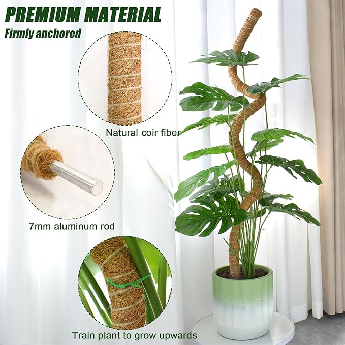 2 Pack Moss Pole, 47 Inch Moss Poles for Climbing Plants Monstera, Bendable Coir Plant Stakes for Potted Plants, Philodendron, Pothos (47.2" x 2pcs)