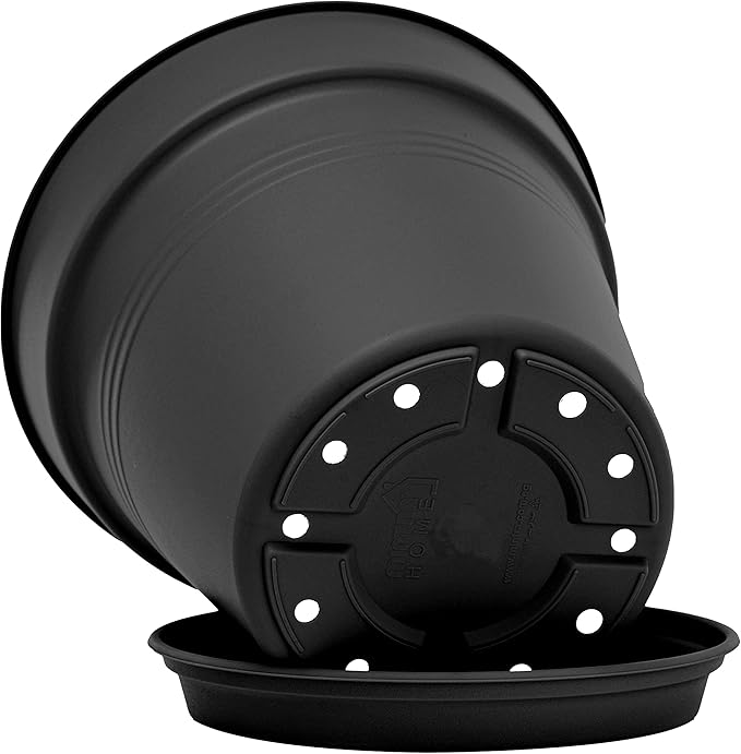Mintra Home Garden Pots 4pk - Flowers, Herbs, Plants, Indoor, Outdoor, Colorful, Wholesale, Bulk (Black, 13cm Diameter (5in))